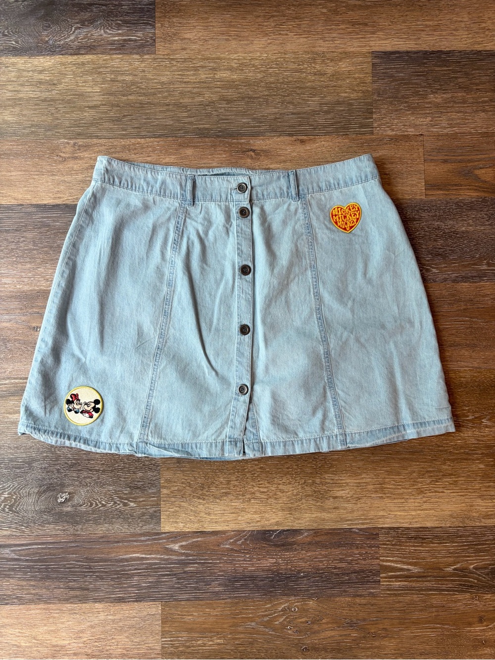 Disney Parks Play in the Parks Retro Patch Denim Cotton Jean Skirt Size XL - Picture 2 of 12